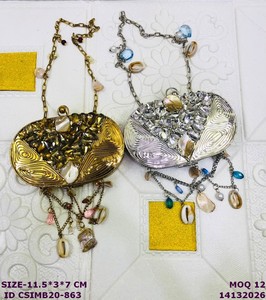 Luxury Handmade Crystal & Shell Metal Evening <b>Clutch</b> Bag for Women | Designer Party <b>Wedding</b> Shoulder Purse - Product Image 1
