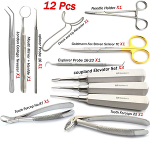 Dental Orthodontic <b>Tools</b> Kit Set 12 Extraction Forceps Surgical Microsurgery Manual Stainless Steel Reusable Dogmatic - Product Image 3