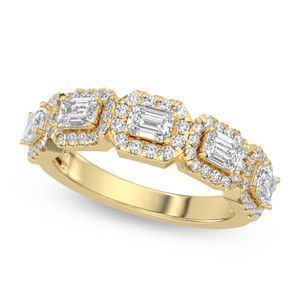 Bague de déclaration multi-pierres avec halo de diamants taille émeraude - Product Image 1