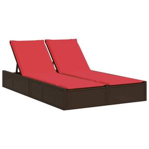 Chaise longue double de patio marron et rouge - Product Image 2