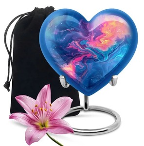 Urne commémorative de crémation en forme de coeur d'orignal multicolore noir mat pour les cendres humaines avec support et sac en velours gratuit - Product Image 2