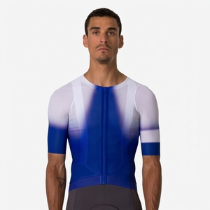 Maillot de cyclisme pour homme, bleu et blanc dégradé, manches courtes, maille respirante, 100% polyester, imprimé par sublimation, vêtement de sport - Product Image 3