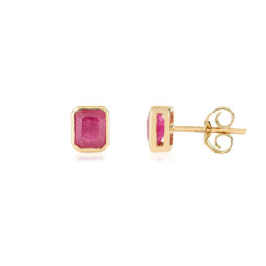 Nouveautés : Boucles d'oreilles minimalistes en or jaune véritable 14 carats avec rubis naturel serti clos, cadeau d'anniversaire pour elle, bijoux personnalisés - Product Image 3