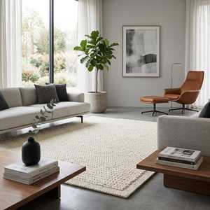 พรมขนสัตว์ถักลายแบบห่วงหินกรวดแบบถักขนาดกำหนดเองได้พรมปูพื้นขอบแบบมีพื้นผิว | ดีไซน์แบบห่วงขนาดใหญ่ที่ทันสมัย - Product Image 2