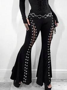 Pantalon en cuir véritable noir à dentelle, taille haute, coupe skinny gothique, longueur intégrale, hiver, écologique, respirant, séchage rapide - Product Image 4