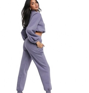 High Quality Custom Women Sweat suit Plain Heavy Cotton Tracksuits - Product Image 1