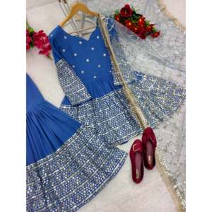 Ensemble Kediya-Sarara de soirée de créateur avec dupatta fantaisie, taille XL - Product Image 2