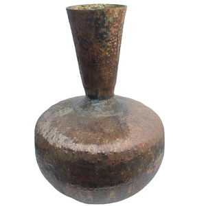 Modern Handcrafted Textured Metal <b>Vase</b> <b>Unique</b> Distressed Geometric Decorative Vessel Minimalist Tabletop - Product Image 1