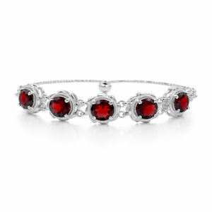 Bracelet à breloques en argent sterling 925 avec pierre ronde grenat, design à 5 maillons, plaqué or et rhodium - Product Image 6