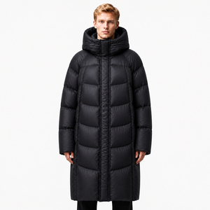 Doudoune longue à capuche unisexe, manteau d'hiver épais et décontracté, coupe-vent avec fermeture éclair, noir uni - Product Image 2
