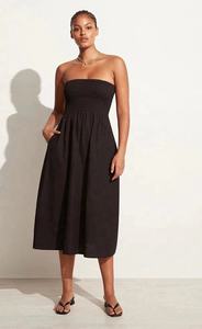 Vestido Midi Negro de Moda, Transpirable, sin Tirantes, Ajustado, con Cuerpo Fruncido, Bolsillos Laterales, Ecológico - Product Image 4