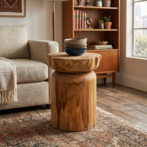 ARTERRA Premium Rustic Teak Natural Cylinder <b>Stool</b> Handcrafted Teak Furniture for Warehouse and Hotel Brand - Product Image 4
