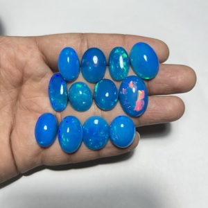 Opale naturelle super fine, taille ovale, cabochon, véritable opale d'Éthiopie Welo, couleur bleu Pryba, opale Welo en vrac pour bijoux - Product Image 2