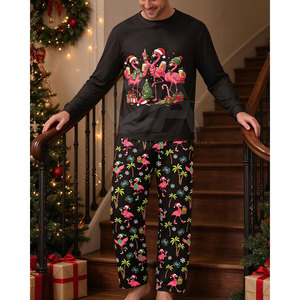Ensemble de pyjama de Noël respirant avec imprimé rennes et étoiles, tissu confortable pour dormir pendant les fêtes, ensemble de pyjama de Noël - Product Image 4