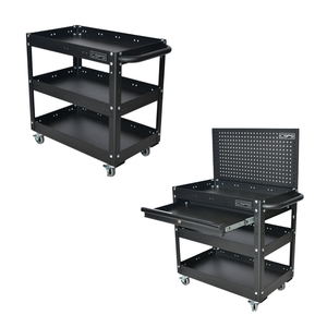 Wholesale 3 Tier Matte Black Powder Coated Steel Mobile Utility <b>Cart</b> for Workshop Garage Use - Product Image 4