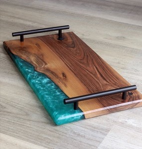 Bandeja de Servicio y Almacenamiento de Madera con Incrustaciones de Resina Epoxi, Asas de Madera, Bandeja de Lujo para Té, Café, Desayuno, Uso en el Hogar y Hoteles - Product Image 4