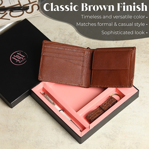 WRIZA Genuine Leather <b>Wallet</b> Combo with Pen and Keychain Gift Set Alligator Pattern <b>RFID</b> Protection Men's Minimalist Style - Product Image 4