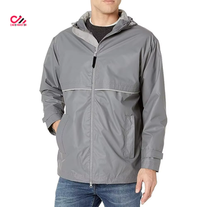 CARE MASTER <b>Men's</b> Gray Hooded Windbreaker <b>Jacket</b> <b>Waterproof</b> Casual Zipper Closure Polyester Outerwear Autumn Wear - Product Image 1