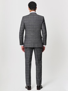 Costume 3 pièces gris à carreaux pour homme, style britannique, simple boutonnage, mélange de laine, col cranté, braguette boutonnée, coupe classique - Product Image 2