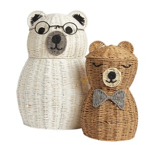 Panier de rangement décoratif en jonc de mer motif ours brun avec couvercle, organisateur de livres pour salle de classe, coffre à jouets pour enfants, bac à linge pour chambre d'enfant - Product Image 3