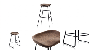 Taburete de Bar de Madera Maciza Brusta con Estructura Metálica, Estilo Industrial, Ecológico, Duradero, Acabado Natural para Cafetería, Bar, Restaurante - Product Image 5