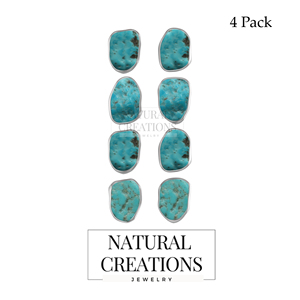 925 Sterling Silver Natural Turquoise Rough Classic Style Bezel Setting Stud <b>Earrings</b> for Party Wedding Anniversary-Pack 4 Pairs - Product Image 1