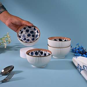 Modern Design Handpainted Ribbed Porcelain Soup Bowls Eco-Friendly <b>Microwave</b> Oven Safe <b>Set</b> of 4 - Product Image 4
