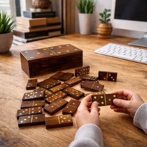 ชุดโดมิโนไม้โรสวูดอินเดียทำมือ พร้อมกล่องเก็บ กระเบื้องเกมกระดานคุณภาพพรีเมียม สไตล์โบราณ ขายส่ง - Product Image 3