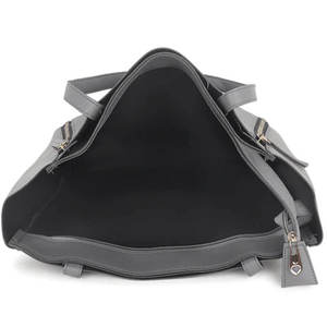 Bolsa de Mano de Lona Gris con Cierre, Bolso de Hombro con Forro de Algodón, Bolso de Compras Moderno para Viajes y Uso Diario - Product Image 3
