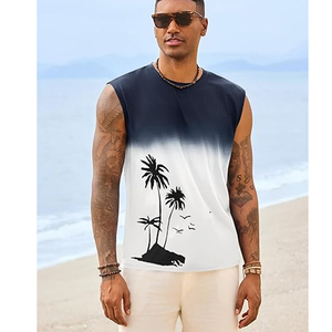 เสื้อกล้ามพิมพ์ลายกราฟิกสำหรับผู้ชาย ออกแบบเองได้ ผ้าถัก สวมใส่สบาย ไม่มีแขน ลายต้นมะพร้าว สไตล์รักชาติ เหมาะสำหรับใส่ไปชายหาด - Product Image 4