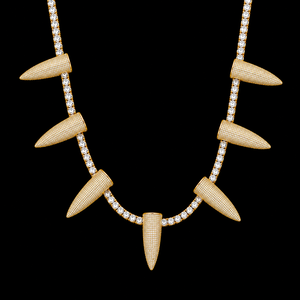 New Luxurious Gold Plated Spike <b>Statement</b> <b>Necklace</b> With Moissanite Round Brilliant Cut Tennis Chain Hip Hop Style Unisex Jewelry - Product Image 1