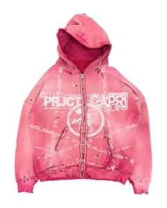 <b>Pink</b> Oversized Zip-Up Hooded <b>Sweatshirt</b> <b>Men's</b> Fleece Casual Streetwear Regular Fit Front Print Design Eco-Friendly 100% Cotton - Product Image 4