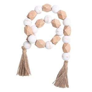 Guirnalda de Cuentas Facetadas de Madera y Mármol con Borlas, Decoración Moderna de Estilo Rústico Bohemio para el Hogar - Product Image 1