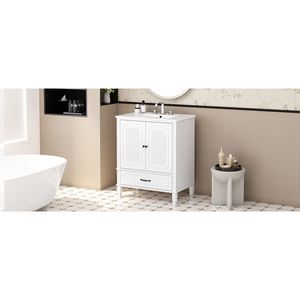 30 pollici stile Vintage bagno bianco vanità con lavello Multi-funzionale porta porta portaoggetti Soft-Closing - Product Image 4