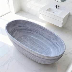 Bañera de Piedra Artificial con Textura de Travertino, Bañera Independiente de Resina, Bañera de Superficie Sólida para Baños de Villas de Lujo - Product Image 3
