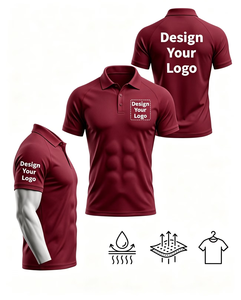 Custom Men's Short Sleeve Polo Shirt Maroon Breathable Anti-Wrinkle Oeko-<b>Tex</b> Certified Polyester Work Fashion Uniform Logo - Product Image 2