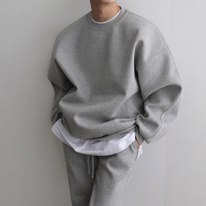 Sudadera Oversize de Cuello Redondo para Hombre, Color Sólido, Felpa Francesa, Transpirable, Corte Regular, Estilo Otoñal, Gris, 320g, Tejido de Punto - Product Image 3