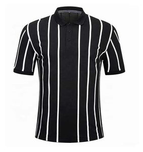 Men's Striped Short Sleeve <b>Polo</b> Shirt Casual Woven Regular Fit <b>White</b> Black Yellow Patterned Design - Product Image 3
