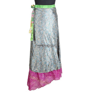 Nueva Falda Larga de Seda India Vintage para Mujer, Hecha a Mano, de Doble Capa, Estilo Sari, para Usar como Falda Cruzada - Product Image 5