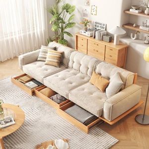 Teak <b>Wood</b> Japandi <b>Sofa</b> with Storage Drawers – Modern Minimalist Living Room Furniture - Product Image 2