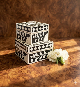 Luxurious Square Eco-friendly Jewelry Box Bone Inlay Mother Pearl Customized Velvet Indian Handicrafts Hook Loop Closure <b>Ring</b> - Product Image 1