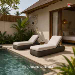 Chaise longue de luxe Nirmala en rotin PE, lit de repos réglable avec coussin pour villa, complexe hôtelier, piscine, Jepara - Product Image 3