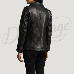 Women Black Real <b>Leather</b> <b>Blazer</b> <b>Jacket</b> Slim Fit Premium Sheepskin Quilted Paneling Casual Business Outerwear Fashionable Coat - Product Image 5