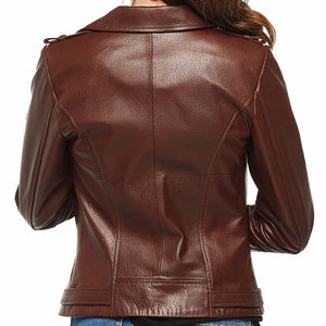 KICKKOC ENTERPRISES Veste en cuir véritable marron pour femme, doublée polaire, manches longues, fermeture éclair, col ouvert, couleur unie, hiver - Product Image 2