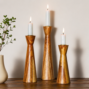 Set Of 3 Modern Acacia Wood Candle Holders Handcrafted Rustic Taper Candlestick <b>Stands</b> For Wedding Centerpieces Home Decor - Product Image 6