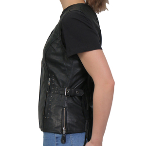 <b>Women</b> Black Leather Vest Sleeveless V Neck Motorcycle Biker Vest with Zipper Pockets Rivet Studs Snap Button Fashion <b>Waistcoat</b> - Product Image 5