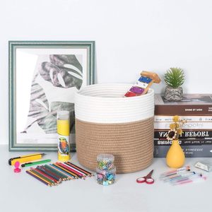 Handmade Crocheted Cotton Storage Basket Natural Beige White Color Round Shape For Organizing Craft Supplies And Home Decor - Product Image 1