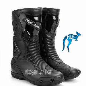 Bottes de moto en cuir pour hommes, design unique et tendance, qualité supérieure, doublure en mesh respirant, style course, ventilées, blanches - Product Image 1