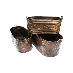 Jardinières ovales décoratives en métal, finition cuivre antique, pour la vente en gros à prix réduits. - Product Image 1