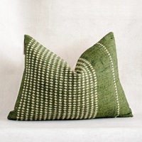 Ait Cc-1332 2023 Dernières Housses de Coussin Réversibles Artisanales en Mélange Laine Coton Rayées Géométriques avec Broderie Tissée et Pompons